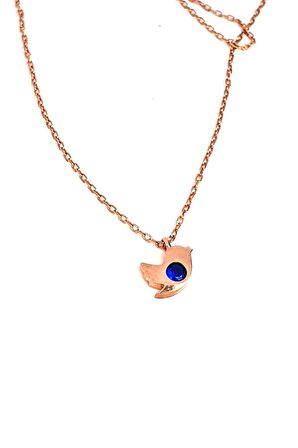 Lacivert zirkon taşlı gümüş rose kuş figürlü kolye