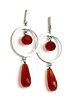 İtalyan tasarımı doğal akik taşlı 925 ayar  gümüş modern küpe