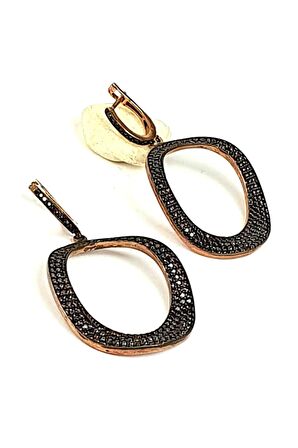 Kahverengi granat taşlı gümüş rose lüks küpe 