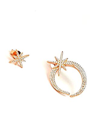 Pırlanta ışıltısında kutup yıldızı figürlü zirkon taşlı gümüş lüks tekli kombin küpe