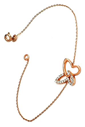 Kelebek figürlü zirkon taş detaylı gümüş rose bileklik