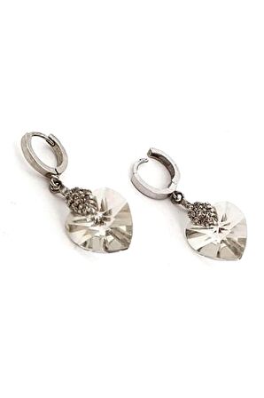 Swarovski taşlı gümüş kalp küpe