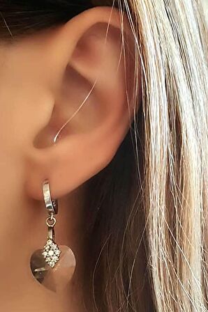 Swarovski taşlı gümüş kalp küpe