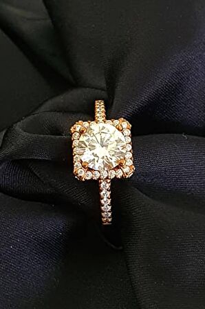 Sky Diamond gümüş rose tek taş yüzük 