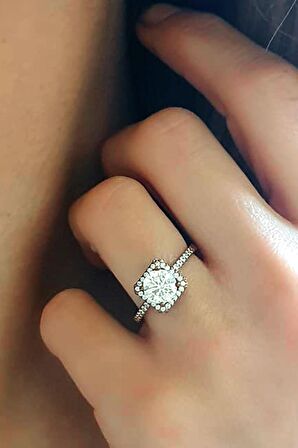 Sky Diamond gümüş rose tek taş yüzük 
