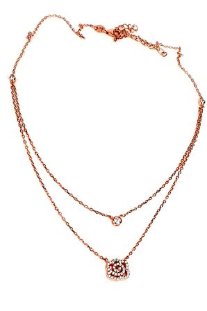 Gül ve tek taş detaylı italyan tasarımı 925 ayar gümüş lüks ikili kolye 