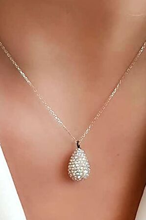 Swarovski taşlı gümüş damla kolye