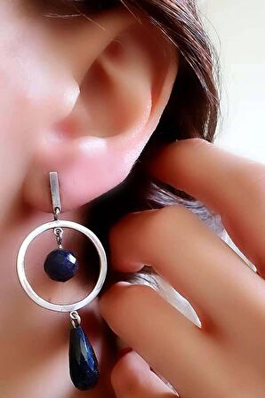 İtalyan tasarımı doğal yıldız taşlı 925 ayar gümüş modern küpe 