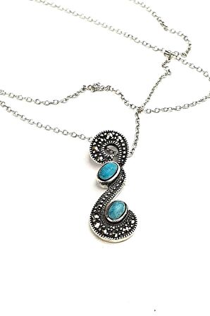 Turkuaz taşlı gümüş markazit kolye