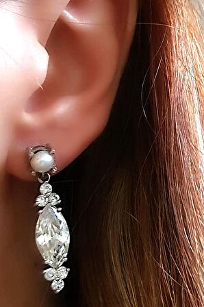 İncili zirkon taşlı gümüş lüks küpe