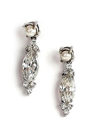 İncili zirkon taşlı gümüş lüks küpe