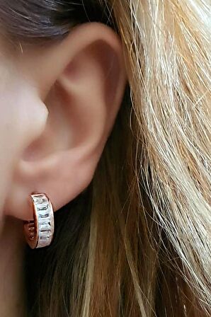 Baget zirkon taşlı gümüş rose halka küpe