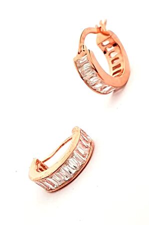 Baget zirkon taşlı gümüş rose halka küpe