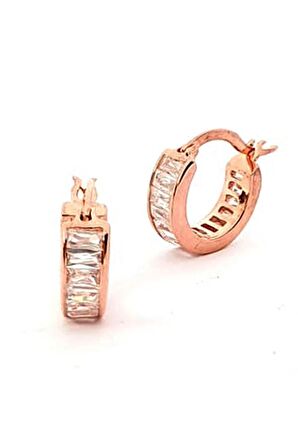 Baget zirkon taşlı gümüş rose halka küpe