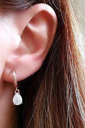 Beyaz kristal kuvars taşlı gümüş rose küpe