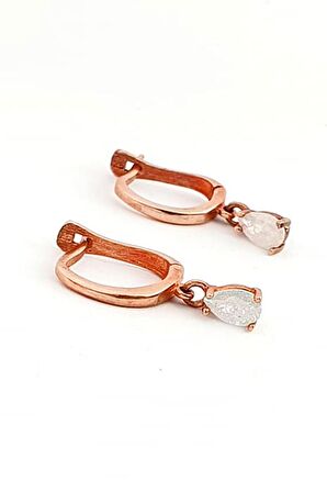 Beyaz kristal kuvars taşlı gümüş minimal damla küpe 