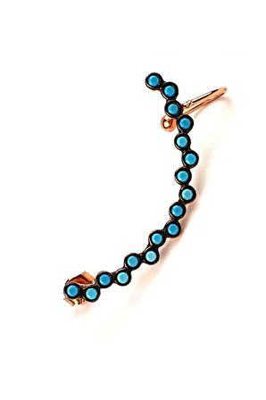 Turkuaz taşlı 925 ayar gümüş rose earcuff tek küpe 