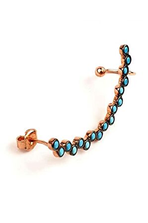 Turkuaz taşlı 925 ayar gümüş rose earcuff tek küpe 