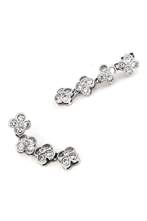 Zirkon taşlı italyan tasarımı gümüş çiçek küpe