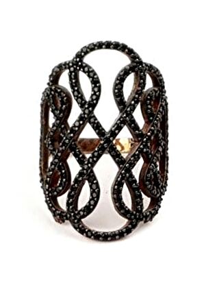 Oniks taşlı gümüş rose yüzük 