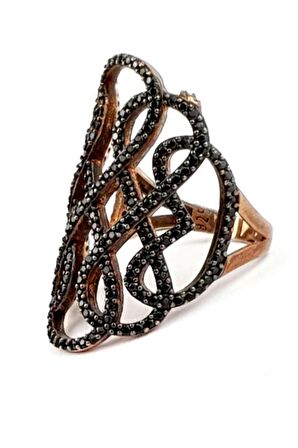 Oniks taşlı gümüş rose yüzük 