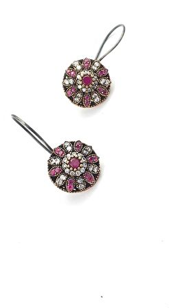 Kök yakut ve zirkon taşlı gümüş otantik küpe 