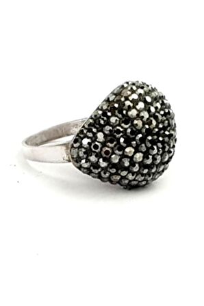 Swarovski taşlı gümüş bombeli yüzük