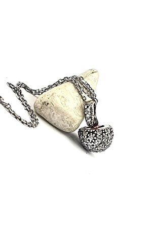 Zirkon taşlı gümüş minimal kolye 