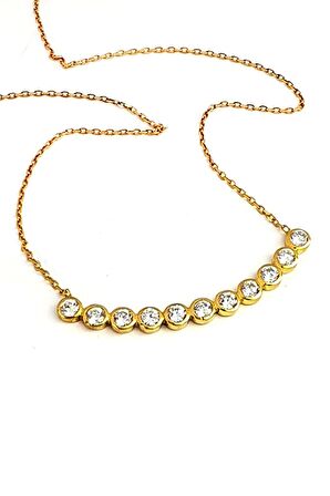 Zirkon taşlı gümüş üzerine altın kaplama yay kolye 