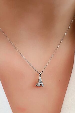 Eyfel kulesi figürlü pırlanta ışıltısında zirkon taşlı gümüş minimal tasarım kolye