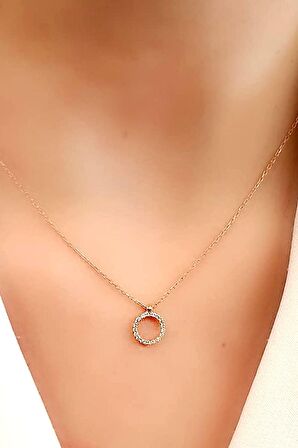 Zirkon taşlı gümüş rose içi boş halka minimal kolye