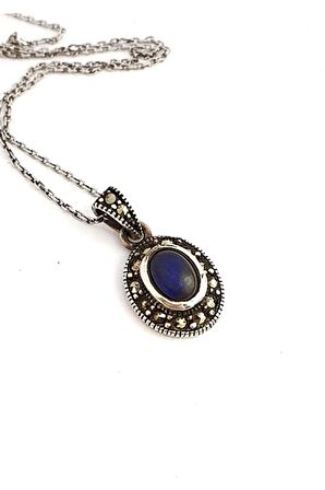 Markazit taşlı lapis 925ayar gümüş kolye 