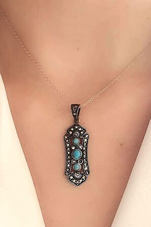 turkuaz taşlı gümüş markazit kolye 