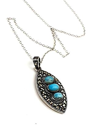 925 ayar gümüş turkuaz taşlı markazit kolye 