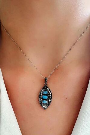 925 ayar gümüş turkuaz taşlı markazit kolye 