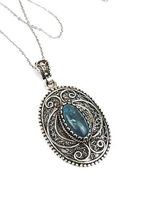 Tasarım el işi lapis taşlı gümüş kolye