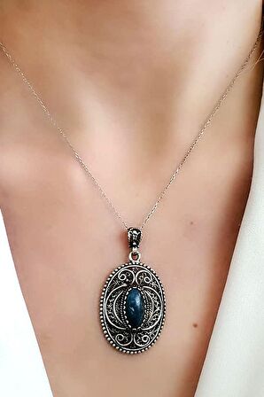 Tasarım el işi lapis taşlı gümüş kolye