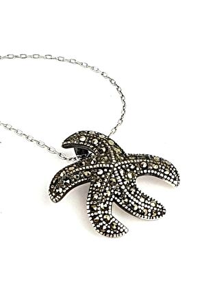 markazit taş detaylı deniz yıldızı figürlü gümüş kolye 