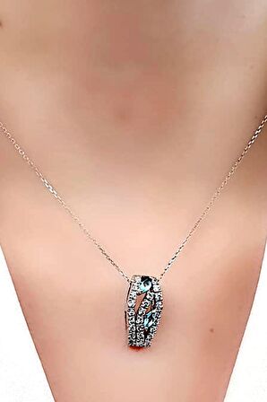 Aquamarin ve zirkon taş detaylı 925 ayar gümüş kolye 