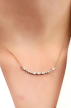 Italyan tasarımı Pırlanta ışıltısında zirkon taşlı gümüş üzerine altın kaplama yay kolye 