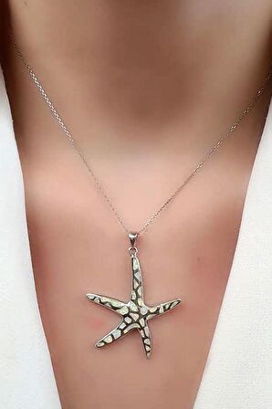 Opal taşlı 925 ayar gümüş deniz yıldızı kolye 