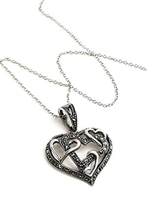 Markazit taşlı kalp figürlü gümüş kolye