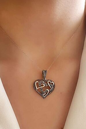 Markazit taşlı kalp figürlü gümüş kolye