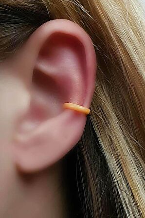 turuncu mineli gümüş rose neon  sıkıştırmalı kıkırdak küpesi 