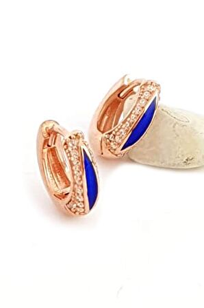 Çift taraflı kullanılabilir lacivert mineli gümüş rose küpe