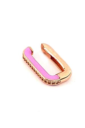 Lila neon mineli zirkon taş detaylı gümüş rose sıkıştırmalı kıkırdak küpe 
