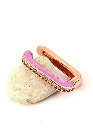 Lila neon mineli zirkon taş detaylı gümüş rose sıkıştırmalı kıkırdak küpe 