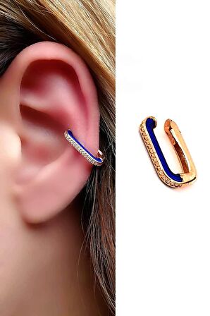 lacivert neon mineli zirkon taş detaylı gümüş rose sıkıştırmalı kıkırdak küpe 