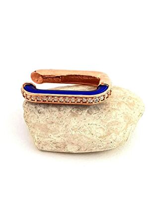 lacivert neon mineli zirkon taş detaylı gümüş rose sıkıştırmalı kıkırdak küpe 