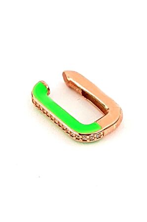 Yeşil neon mineli zirkon taş detaylı gümüş rose sıkıştırmalı kıkırdak küpe